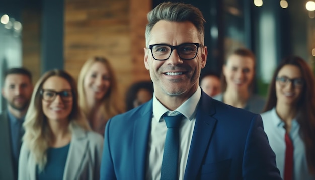 Foto un team di affari di successo che sorride e guarda la telecamera con la fiducia generata dall'ia