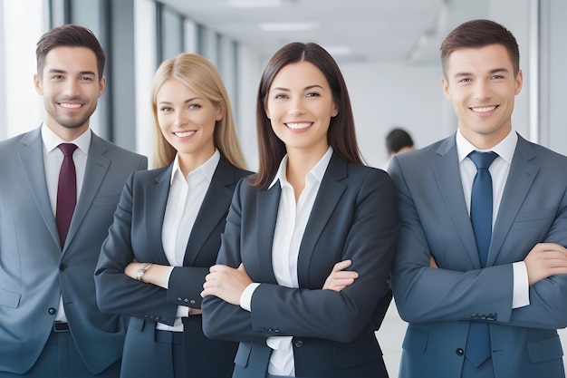 Successful business team smiling with confidence indoors