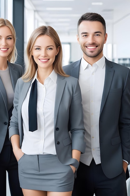 Successful business team smiling with confidence indoors