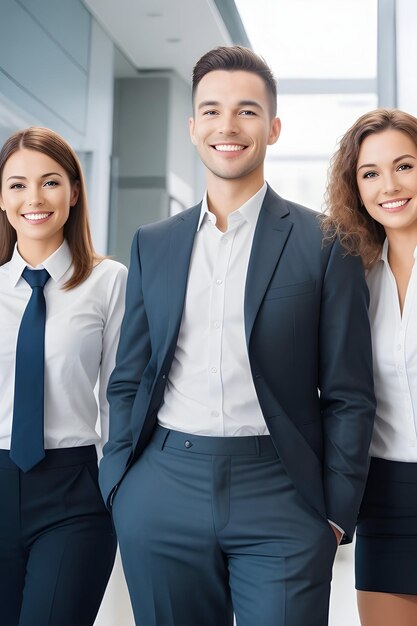 Successful business team smiling with confidence indoors