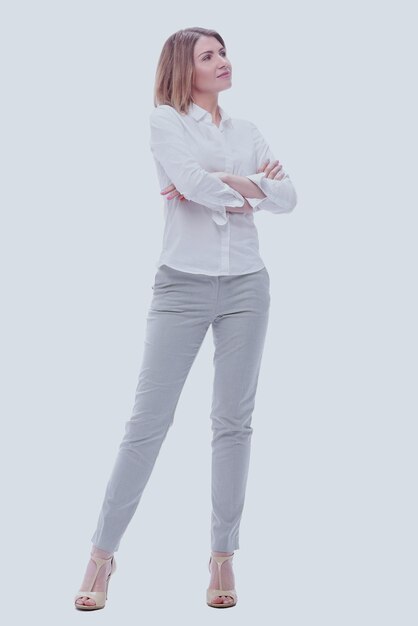 Successful business woman isolated over a grey background