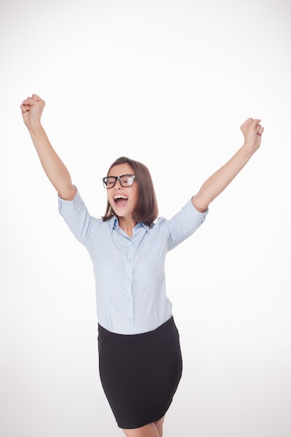 Successful business woman on white background