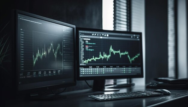 Successful businessman analyzing growth chart on computer for financial balance generated by artificial intelligence