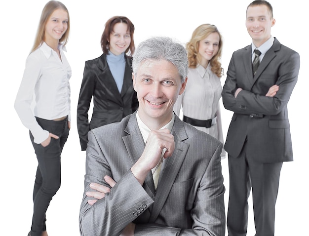 Successful businessman on the background of business team