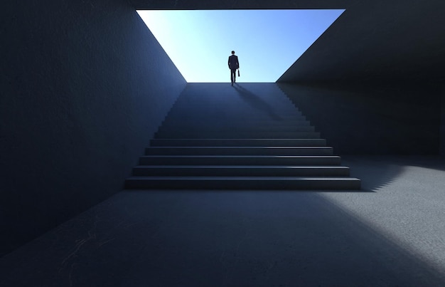 Successful businessman climbing on stair ambitions concept