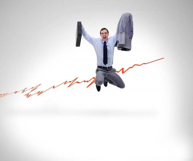 Photo successful businessman jumping against a background