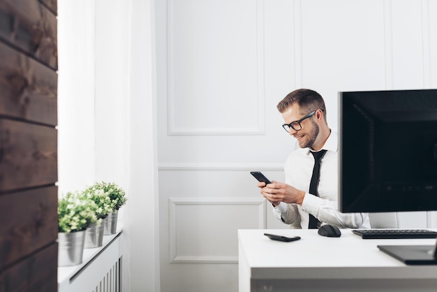 Successful businessman working in his office