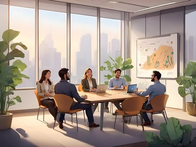 A successful company holding a meeting at the conference room