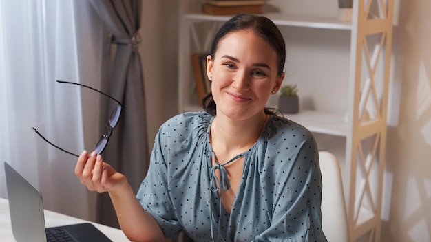 Successful freelancer teacher portrait smart woman