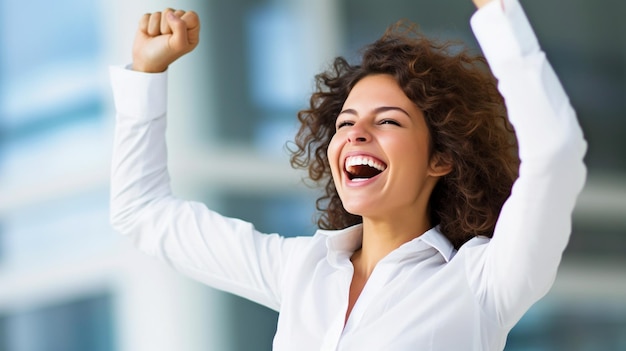 Foto immagine di successo di una splendida donna d'affari che sorride e ia generativa