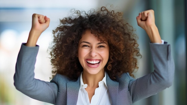 Foto immagine di successo di una splendida donna d'affari che sorride e ia generativa