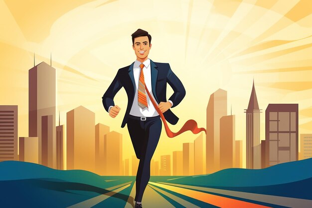 Successful man running on road vibrant cityscape generative AI