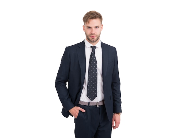 Successful manager in formalwear professional businessman in business style motivation and success handsome man lawyer in tie groomed employer confident entrepreneur in suit