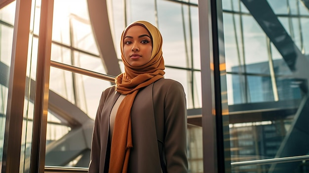 Successful muslim woman portrait at modern office portrait of muslim businesswoman wearing hijab