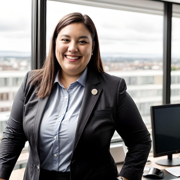 Successful Plus Size Manager Smiling Looking at Camera