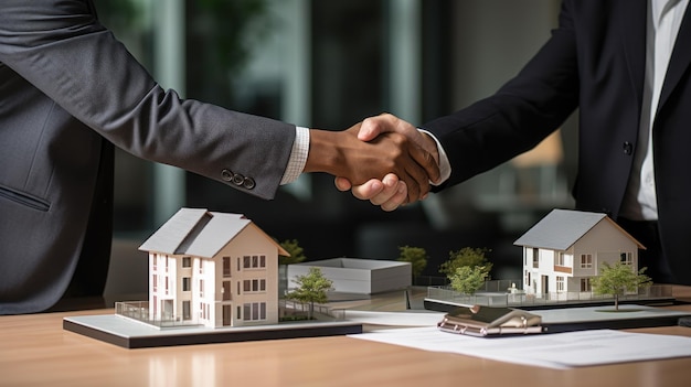 successful real estate transaction realtor and buyer shaking hands generative ai