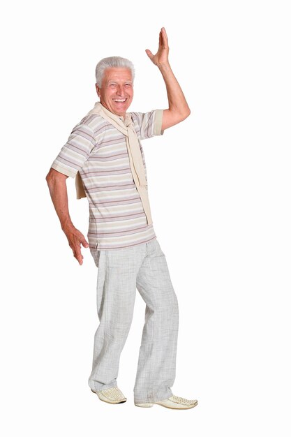 Successful senior man posing isolated on white background