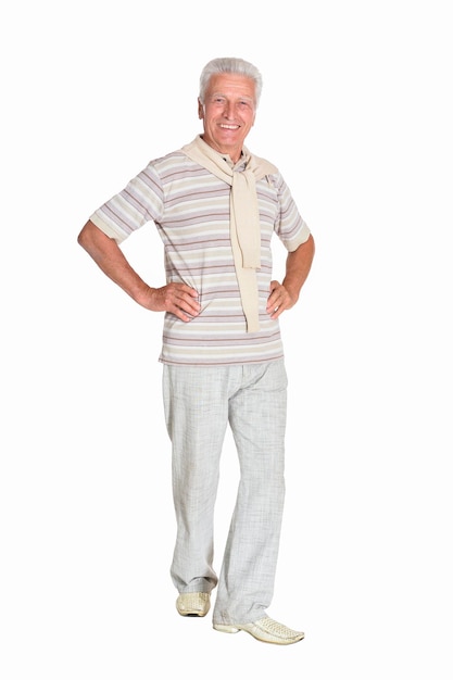 Successful senior man posing isolated on white background