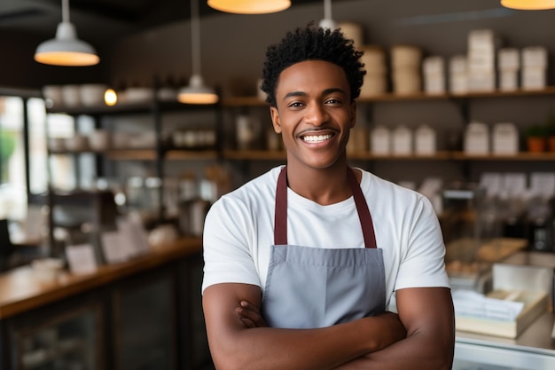 Successful small business owner smiling happily