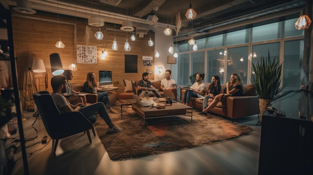 Successful team group of young business people working and communicating together in creative office