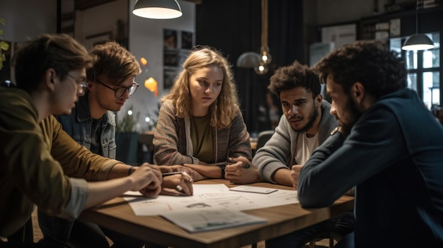 Successful team group of young business people working and communicating together in creative office