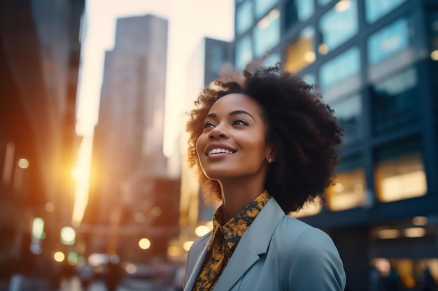 Photo successful wealthy black businesswoman standing happily ai