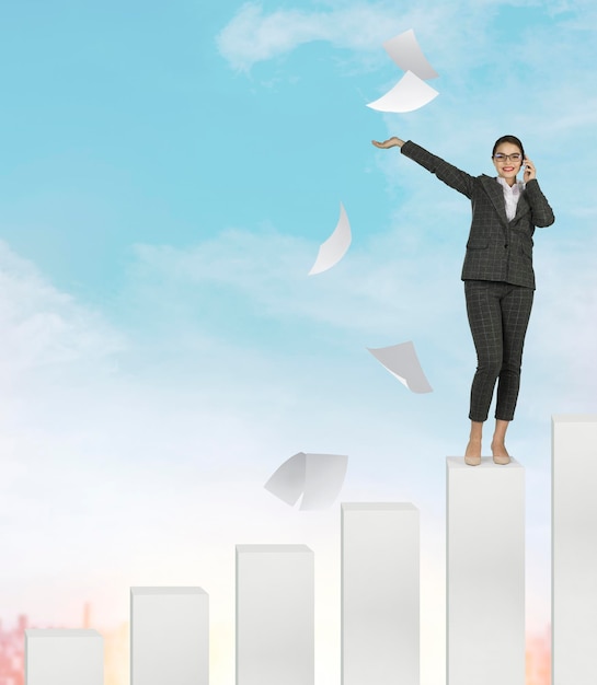 Successful woman Girl on top of the career ladder top manager career growth