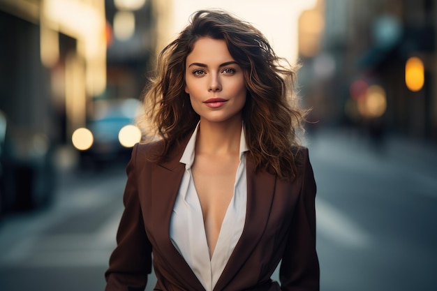 Successful young business girl in a classic suit on the street