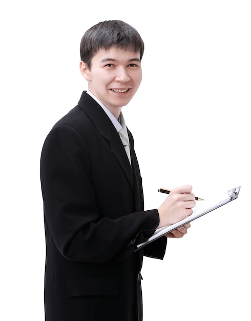 Successful young businessman with documents