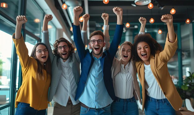 Foto un giovane team imprenditoriale creativo di successo che celebra il suo successo