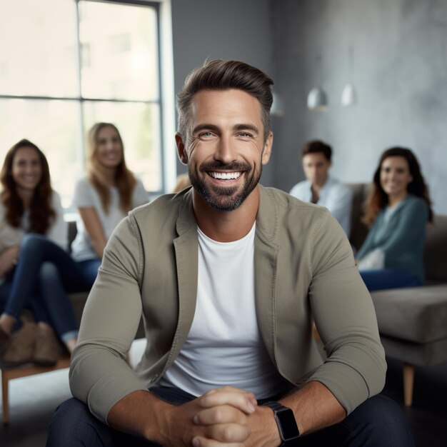 Foto terapeuta di successo davanti a un gruppo di persone