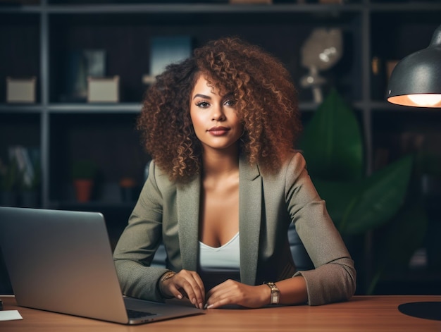 Succesvolle plussize ondernemer aan haar bureau