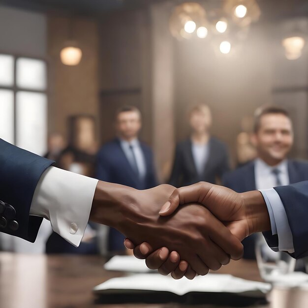 Succesvolle zakenmensen die elkaar de hand schudden na een goede deal