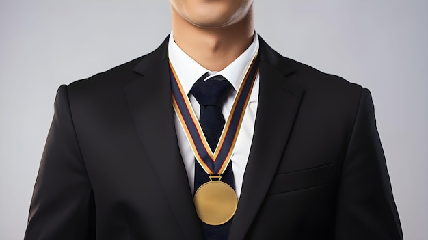Succesvolle zakenmensen Overwinning en succes met gegenereerde gouden medaillesai