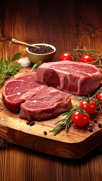 Succulent beef meat presented on a rustic wooden board