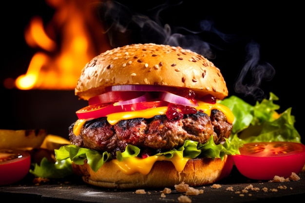 succulent burger on a black stone plate generated with ai