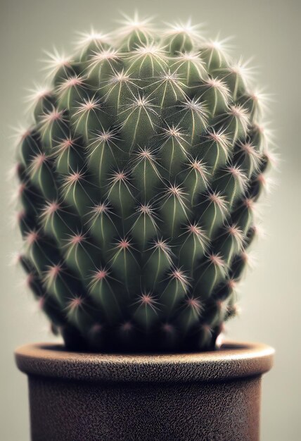 Succulent cactus in a pot, house plant, digital illustration