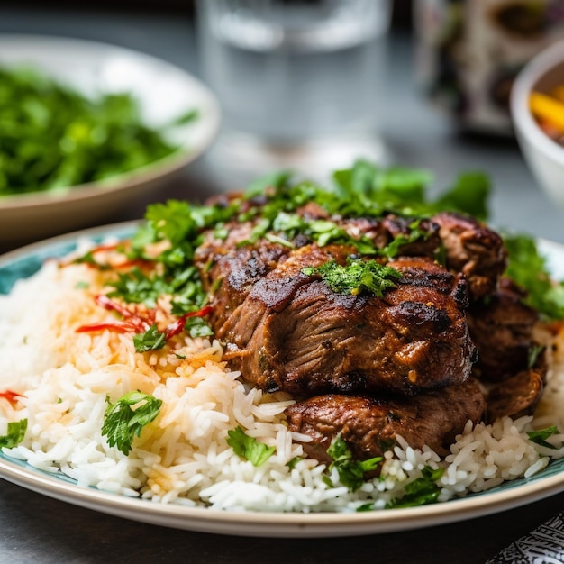 Succulent closeup shot of iranian chelow kabab