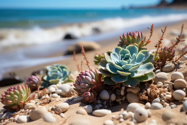 Succulent coastlines in sandy beach scene generative IA