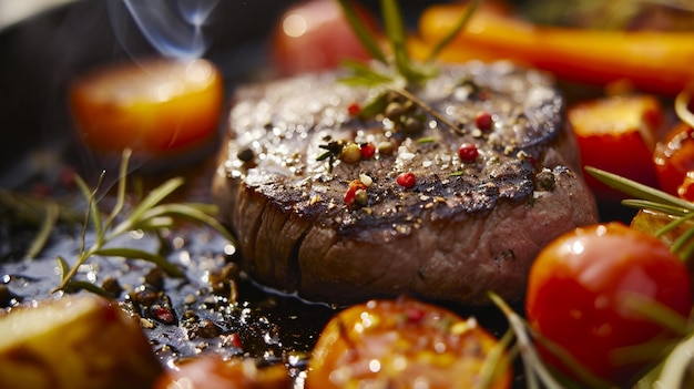 Foto succulent filet steak en geroosterde groenten generative ai