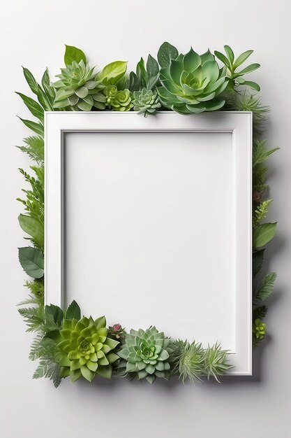 Photo succulent frame mockup with blank empty space for placing your design