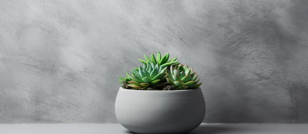 A succulent green plant pot is positioned on a gray stone background providing room