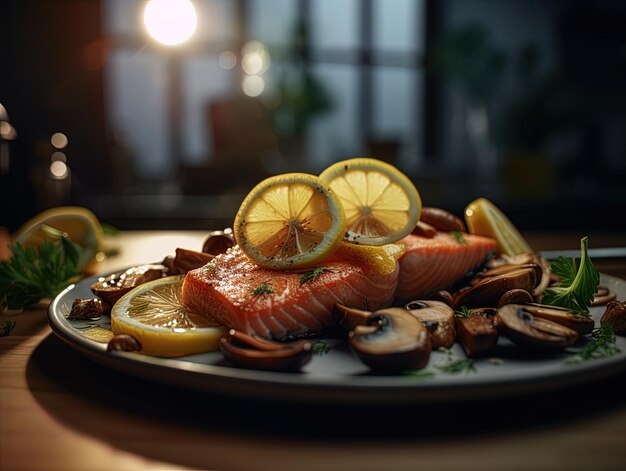 Succulent grilled salmon with a side of vibrant veggies Healthy food concept