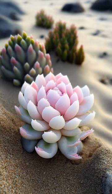 Photo a succulent plant is in the sand.