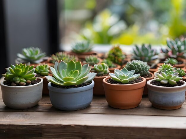 小さなポットのサクレント植物