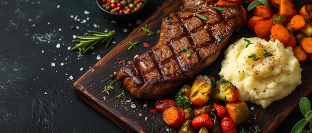 Succulent Steak and Roasted Vegetables Flat Lay