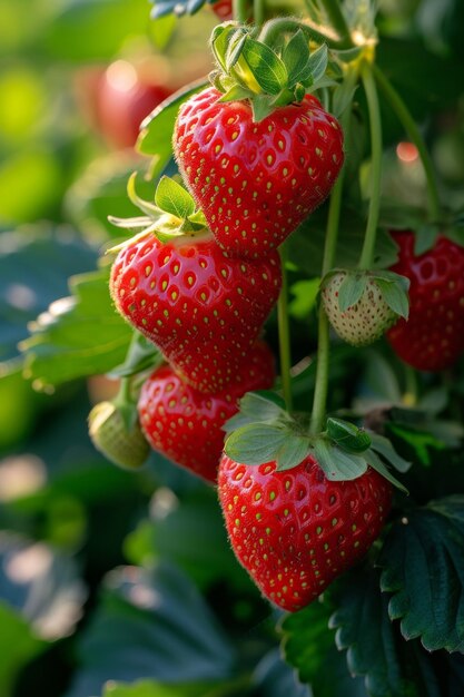 Photo succulent strawberries ripening their sweet scent wafting through the air