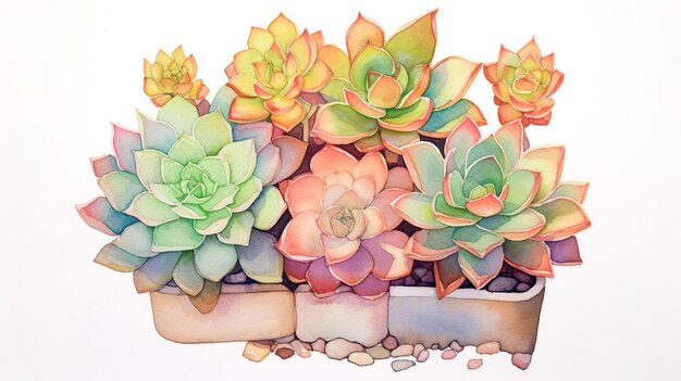 Succulente illustratie in waterverf