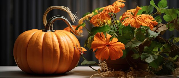 Фото Устройство суккулентов в тыкве в виде вазы и тыквы с цветами подготовка к празднованию хэллоуина концепция генеративный ии