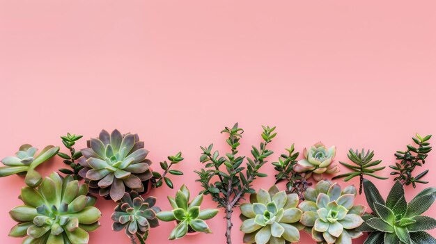 Succulents displayed on pink background providing ample copy space